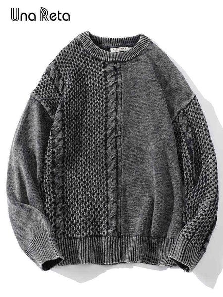 

una reta vintage men sweaters winter men's clothes casual pullovers streetwear hip hop cotton wash knitted sweater t220730, White;black