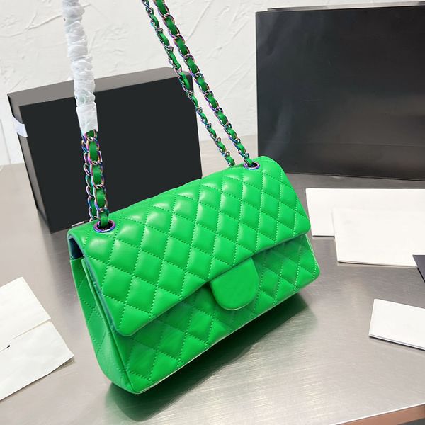 

designer dazzling colors hardware bags illusory colored metal letter badge lambskin handbags double flap metal matelassse chain crossbody sh