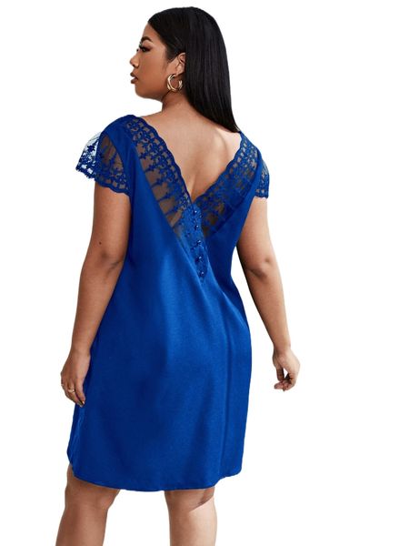 

plus embroidered mesh buttoned dress w4fv#, Black