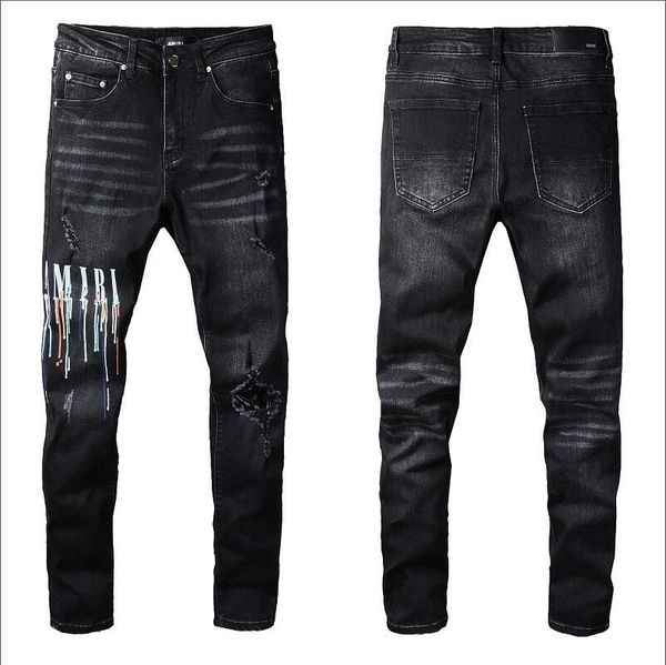 

mens designer jeans star high elastics distressed ripped slim fit motorcycle biker denim for men s fashion black pants#030