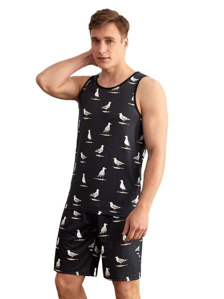 

men bird print pj set 59zv#, Black;brown