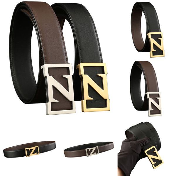 

2022 elling 3.8/3.4cm wide stainless steel z smooth buckle men's dress belts classic luxury business belt genuine leather waistband for, Black;brown