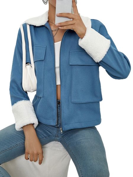 

teddy panel flap pocket overcoat k9cc#, Black