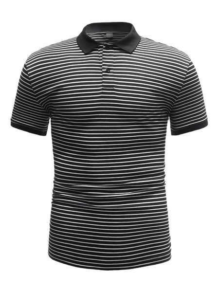 

men button half placket striped polo shirt o9qc#, White;black