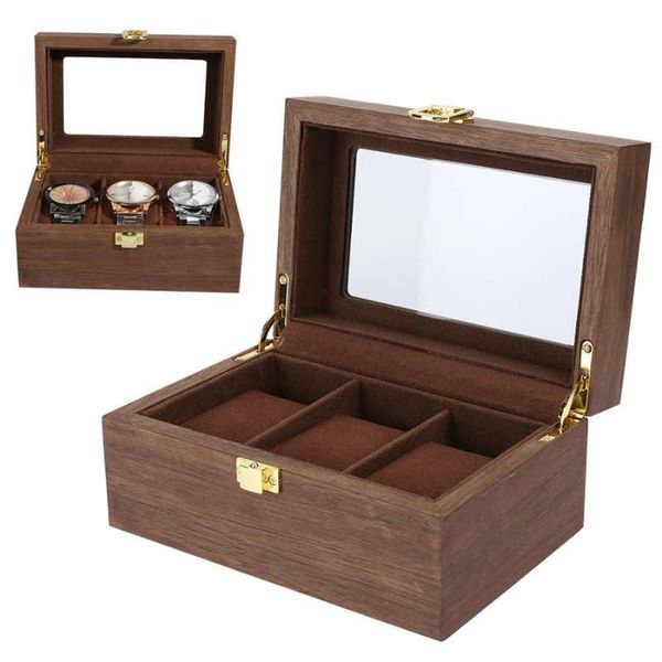 Scatole per orologi Custodie 3 griglie/fessure Scatola per esposizione in legno Custodia per gioielli Organizzatore Coperchio trasparente Accessorio per orologiaio Regalo di moda