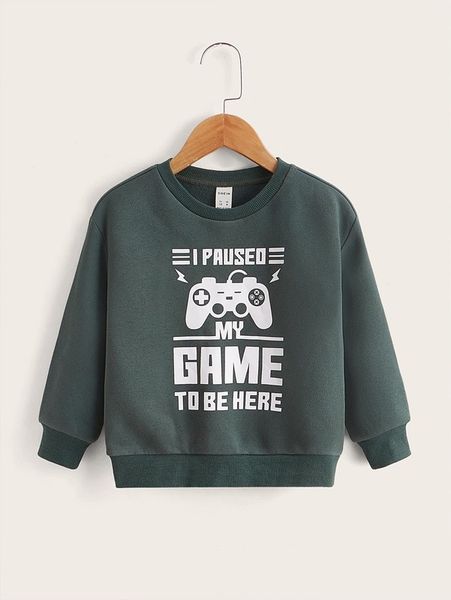 

toddler boys slogan & gamepad print pullover she, Black