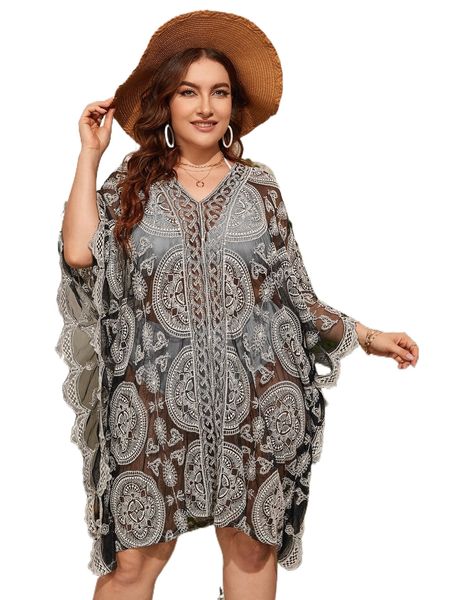 

plus embroidery cover up dress l5m0#, Black