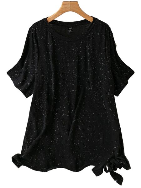 

plus tie side round neck tee o88b#, Black