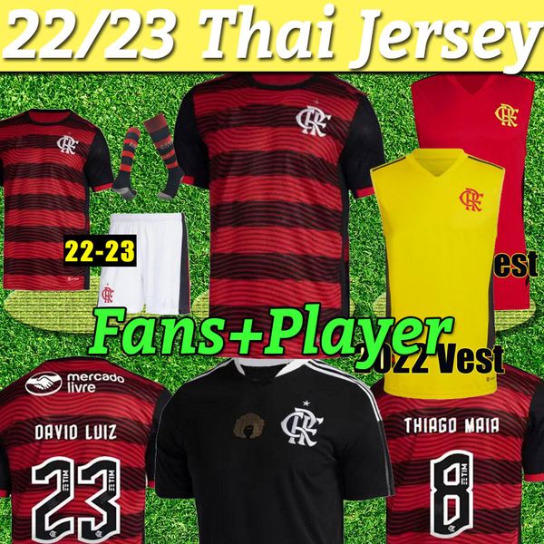

flamengo soccer jerseys 22 23 home david luiz diego e.ribeiro gabi football shirts men women kids thiago de arrascaeta camisa 2022 2023 fans, Black;yellow