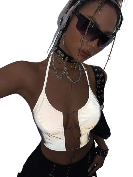

reflective cut out chain detail metallic halter e1xq#, White
