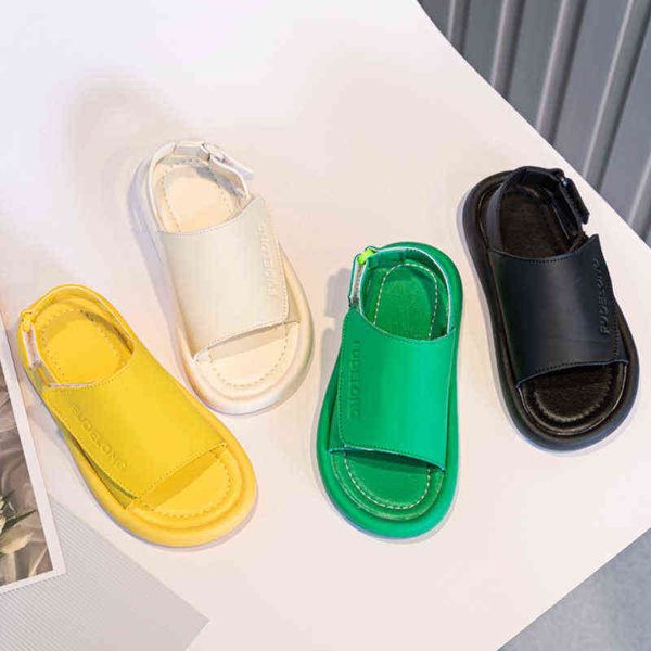 

new children beach shoes summer solid pu sandals for toddler girls boys breathable non slip kids fashion sandals g220512, Black;red