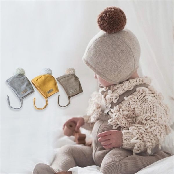 

korean style autumn winter cute pompom cotton earflap caps for born toddler kids girls cap baby boy hats beaine bonnet 220611, Yellow