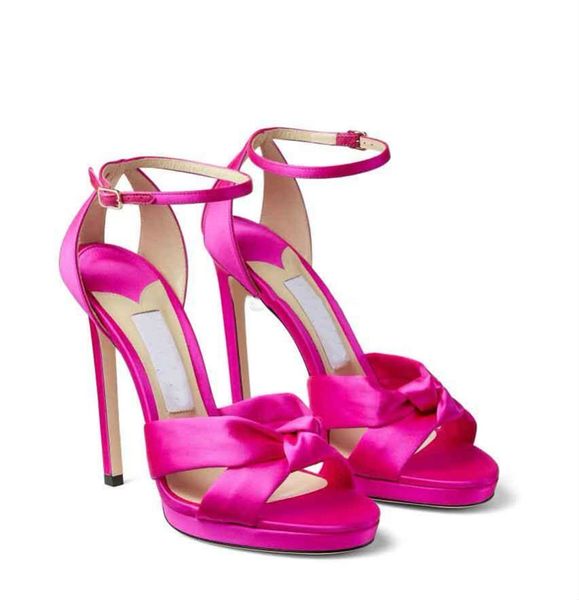 Платформа сандалии обувь свадебное свадебное высокие каблуки лучшие бренд лето розовый атлас два трубчатых ремнях
