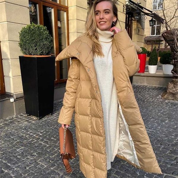 

wotwoy thickening cotton-padded winter jacket women oversized x-long down parkas female bubble coat warm solid outerwear 211120, Black