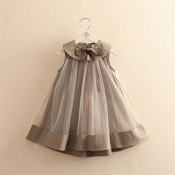 

summer 3 612years children college style veil mesh peter pan collar princess patchwork sleeveless dress for kids baby girl 220707, Red;yellow