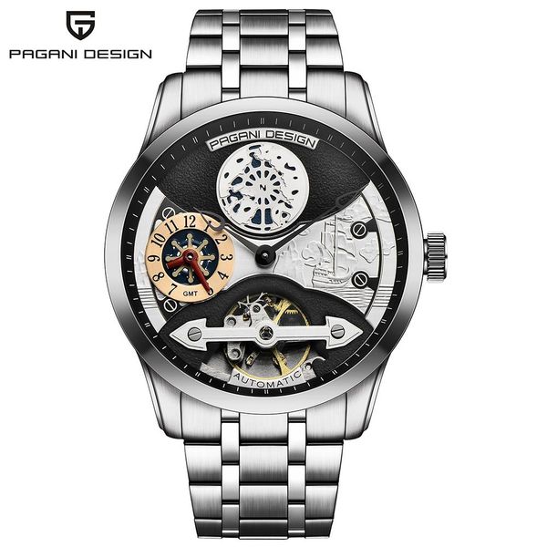 

pagani design brand men's fashion mechanical watches luxury waterproof stainless steel automatic business watch casual clock men, Slivery;brown