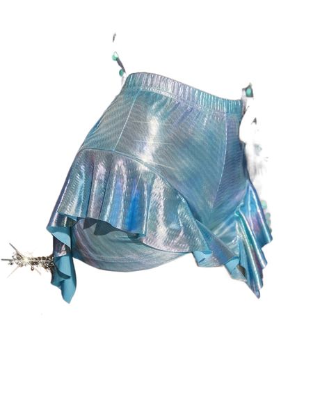 

holographic ruffle trim metallic shorts f0b3#, White;black