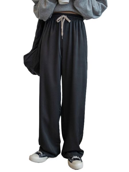 

dazy drawstring waist straight leg pants 851s#, Black;white