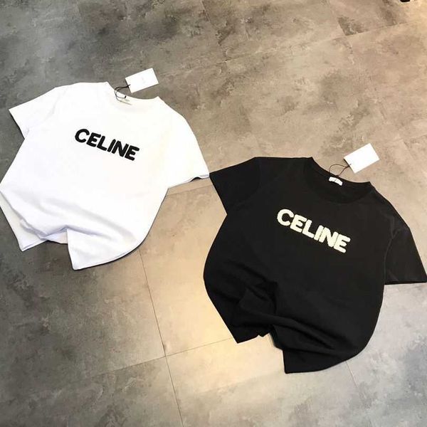

designer men women final order export fashion brand ce letter flocking towel embroidered fashion brand t-shirt temperament celebrity college, White;black