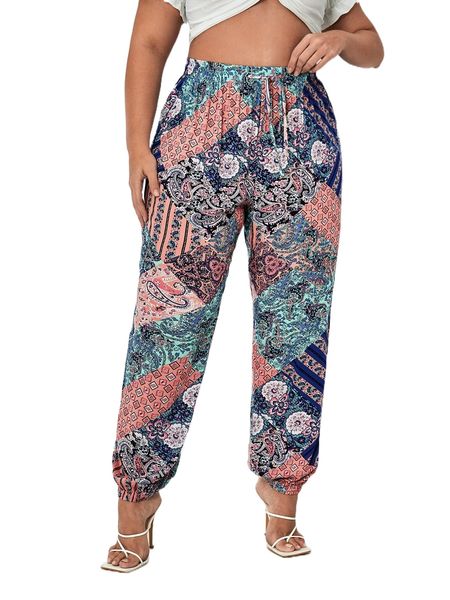 

plus paisley print carrot pants u4ha#, Black