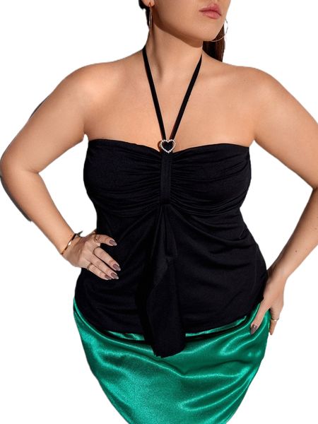 

plus heart ring tie backless halter f2m6#, Black