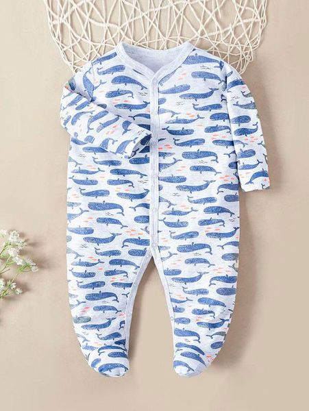

baby boy whale print wrapped sleeping jumpsuit she, Blue