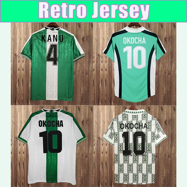 1994 1996 1998 OKOCHA FINIDI MENS RETRO SOUTCER THERESS THERESS KANU HOME Green White Away Футбольная рубашка