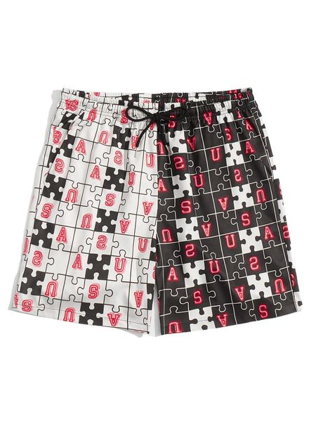

romwe guys puzzle letter graphic shorts c2n5#, White;black