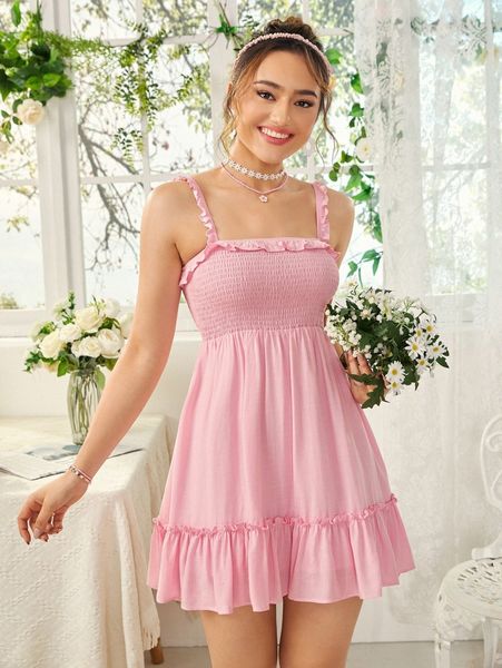 

shirred bodice cami dress f2ib#, Black;gray