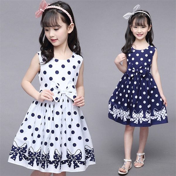 3-12 Anos Meninas Polka-Dot Vestido Verão Sem Mangas Bola Bola Vestido Roupas Crianças Bebê Princesa Vestidos Crianças Roupas 220426