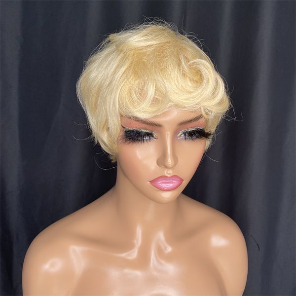 Pixie Cut Wig Human Human Borgonha Short Bob Wigs com franja para mulheres negras Máquina completa feita de peruca sem gluidade em alta qualidade