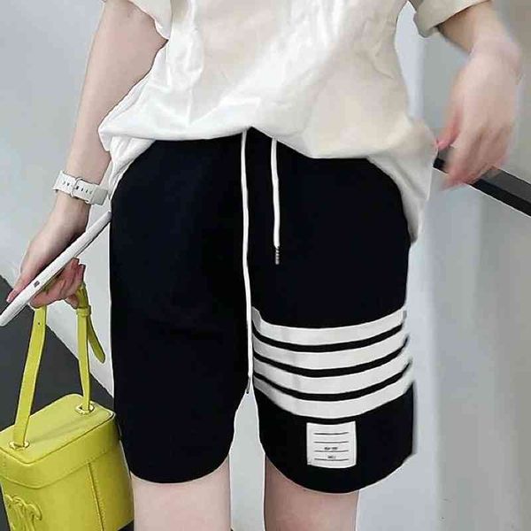 

women's pants capris tb fashionable four bar contrast shorts for men and women summer elastic waist drawstring loose casual pants hg0w, Black;white
