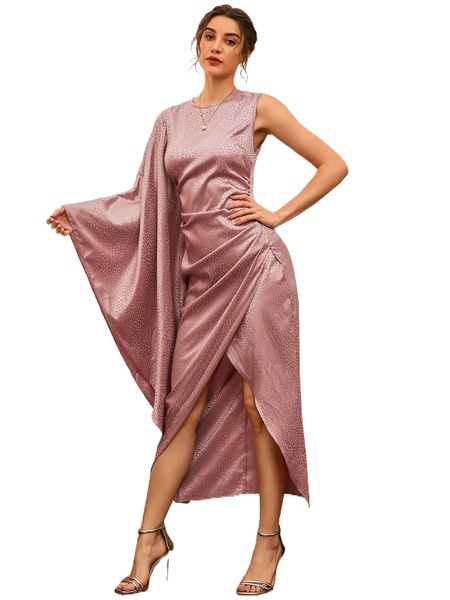 

jacquard split thigh asymmetrical dress g4l4#, Black;gray