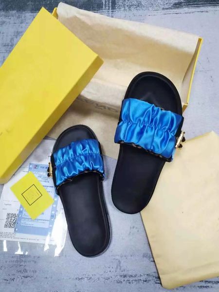 

summer casual walking feel sandals shoes women's satin slides flats women beach slip on slides luxury designer flip flops sandalias 35-, Black