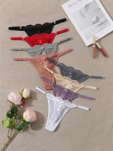 

8pack bow decor panty k4h3#, Black;red
