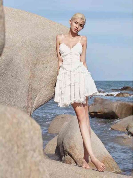 

casual dresses vietnamese minority designer flounced v-neck sling waist open back jumpsuit skirt sypq, Black;gray