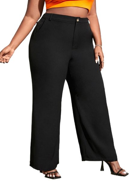 

sxy plus solid wide leg pants b268#, Black