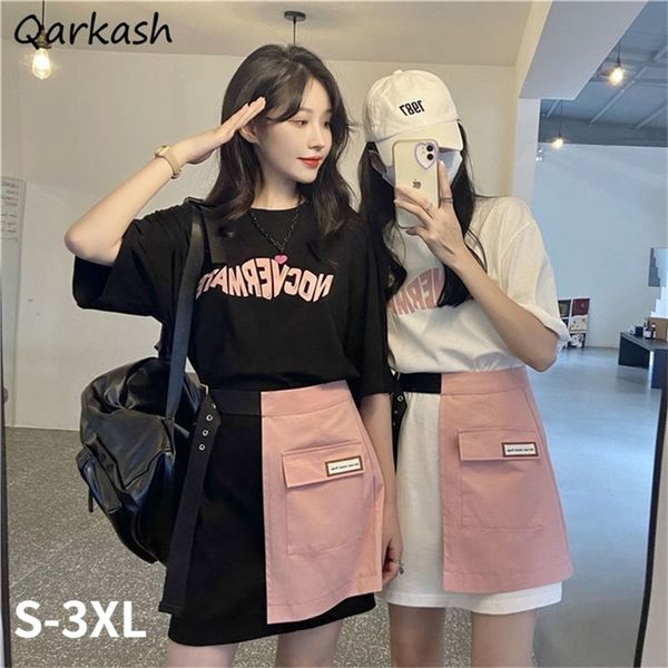 

women sets summer letter long style t shirt a line skirt design colleges cool streetwear korean leisure fashion ladies 3xl 220616, Gray