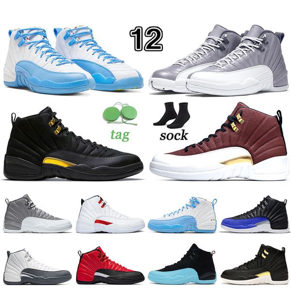 

stealth 12s mens basketballl shoes jumpman 2022 12 vintage metallic gold black taxi yellow flu game royal gym red cartoon printed light grey