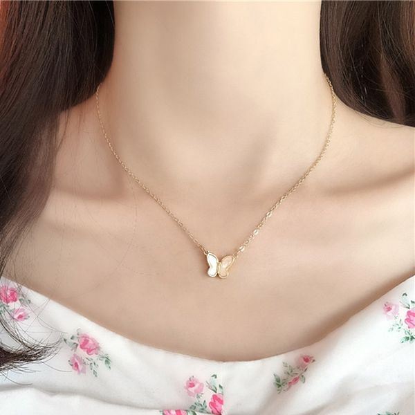 

trendy chic white shell butterfly pendant necklace fashion women clavicle chain jewelry, Silver