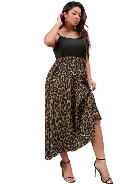 

plus leopard print cami dress m5ys#, Black
