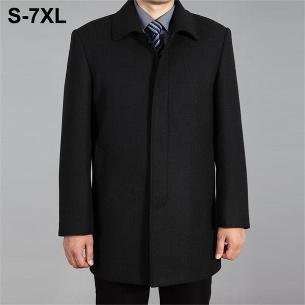 

men wool coat autumn winter overcoat wool woolen jacket male pea coat men winter long coat homme plus size 7xl 201222, Black