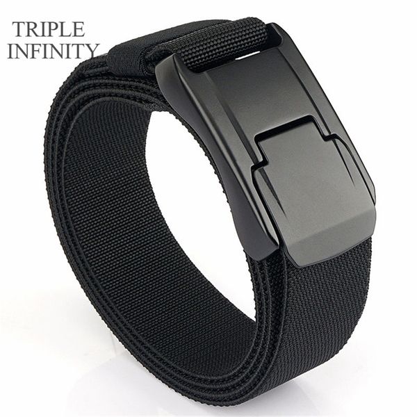 

elastic jeans belt for men metal buckle training working tactical comfortable male waistband men's gift 220427, Black;brown