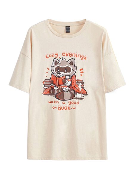 

x techranova cartoon & slogan graphic drop shoulder tee u9rj#, White