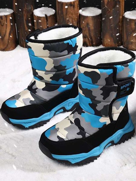 

boys camo pattern chunky snow boots she, Black;grey