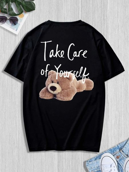 

men bear & slogan graphic tee c8vr#, White;black