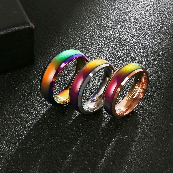 Anello che cambia colore 6mm in acciaio inossidabile sensibile alla temperatura fedi nuziali anelli d'umore moda tendenza classica