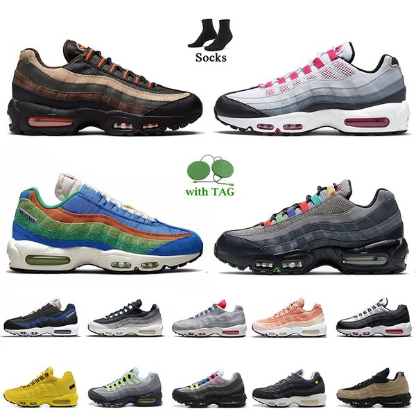 

big size us 12 airmx max 95 cushion running shoes with sock airsmax 95s fashion women mens trainers sports dark army bordeaux neon light p b, White;red