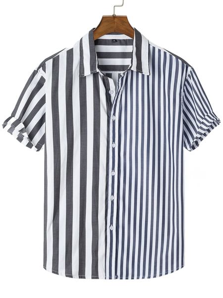 

men striped print colorblock shirt p0ww#, White;black
