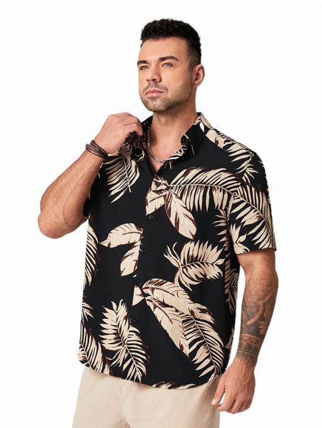

extended sizes men tropical print shirt & shorts 1114#, Gray